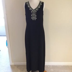 Bloomingdales black silk sheath dress beaded sz 4